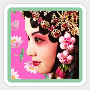 Chinese Opera Star with Lotus Flowers Pink- Hong Kong Retro Sticker